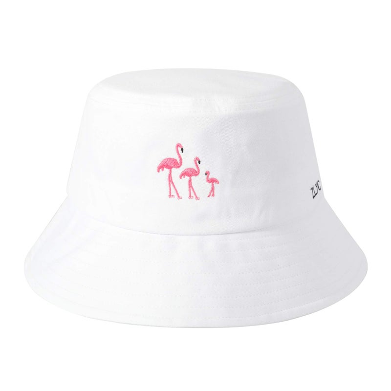 ZLYC Unisex Fashion Embroidered Bucket Hat Summer Fisherman Cap for Men Women Teens (White Flamingo) - Image 1